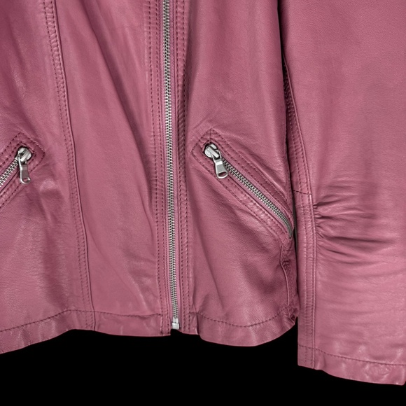 Rebecca Taylor Mauve Pink 100% Lamb Leather Moto Jacket Sz 2 - Picture 4 of 10